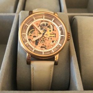 Fossil Women’s mechanical watch, cream/rose gold